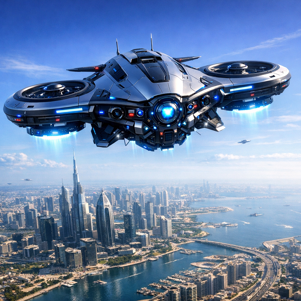 Futuristic drone showcasing antigravity technology in flight