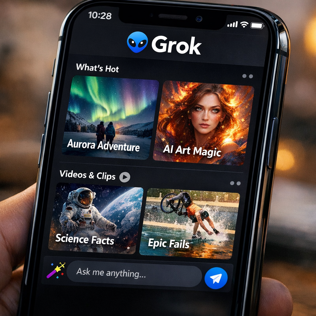 Smartphone showing Grok Video updates app