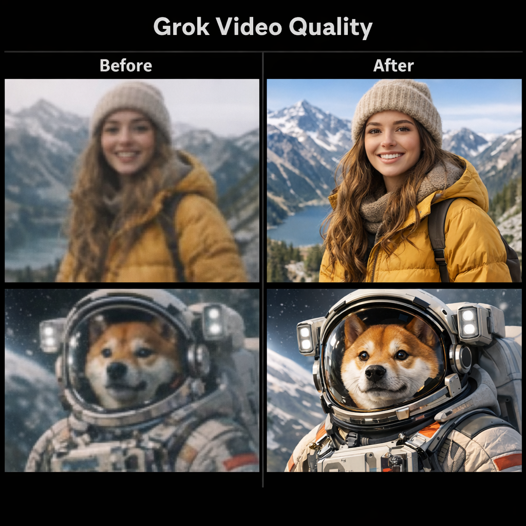 Comparison of Grok video output quality.