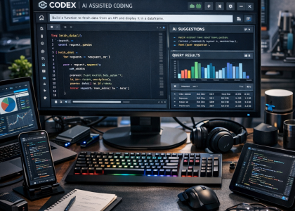Codex AI interface showing programming code