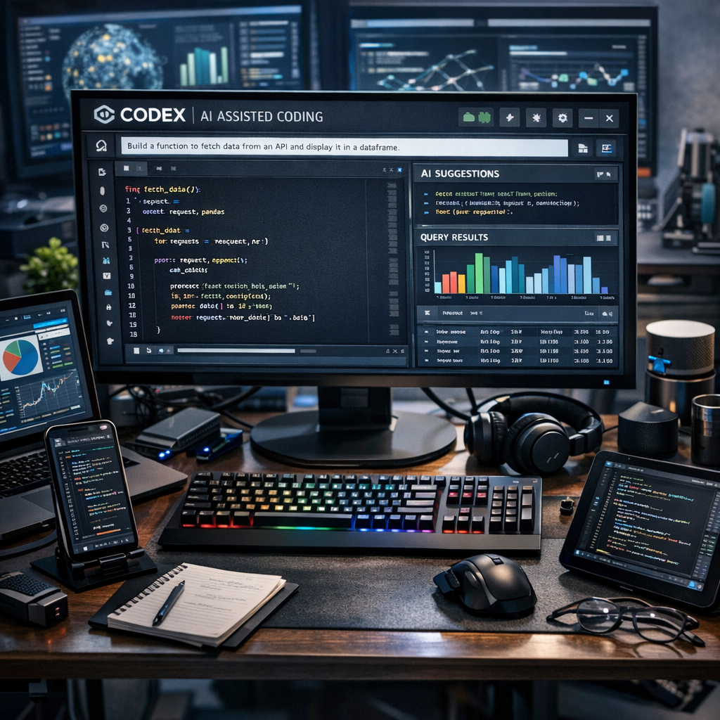Codex AI interface showing programming code