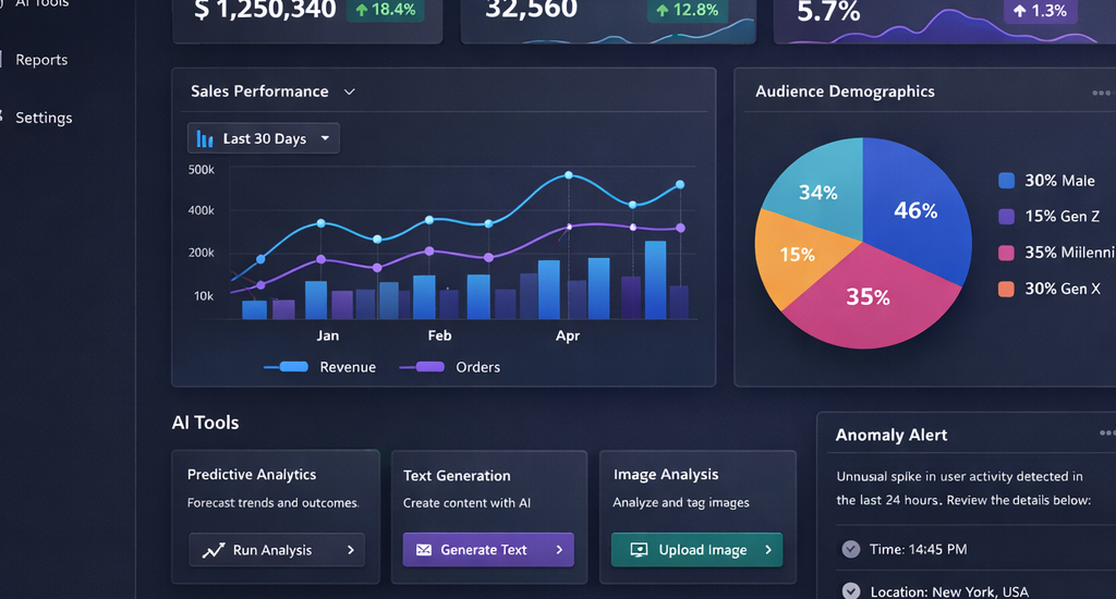 User interface of Stitch Ai showing data analytics