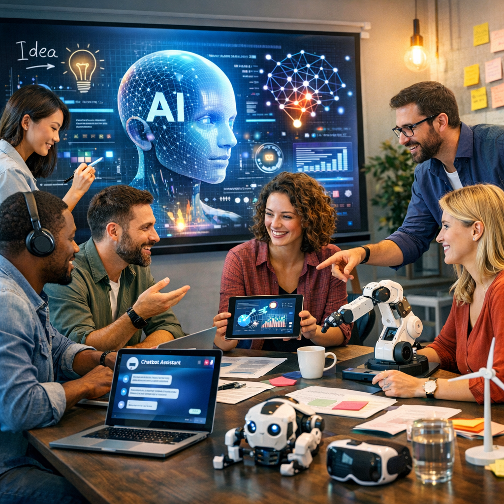 Team collaborating with Manus AI in a modern office