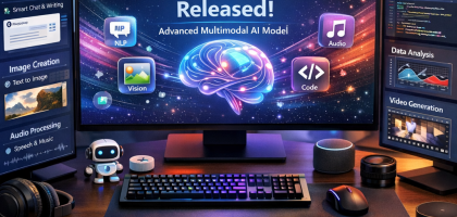 Modern computer setup with AI applications focused on Qwen 3.6-35B-A3B release.