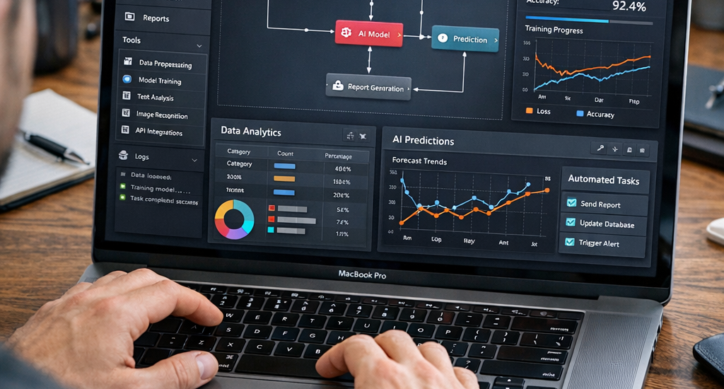 AI tools tutorial showing software interface on laptop
