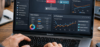 AI tools tutorial showing software interface on laptop