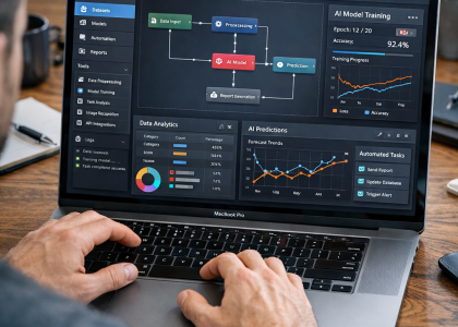 AI tools tutorial showing software interface on laptop