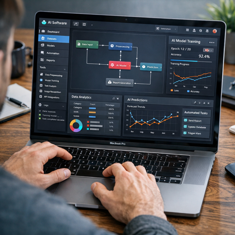 AI tools tutorial showing software interface on laptop