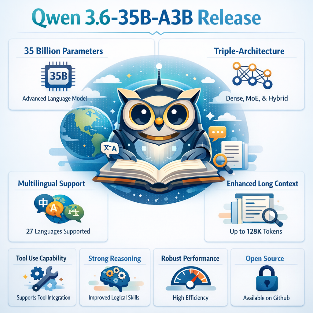 Infographic on the Qwen 3.6-35B-A3B release features.