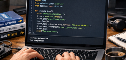 Python automation tutorial with a coding laptop and script