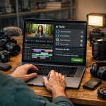 person editing video with AI tools