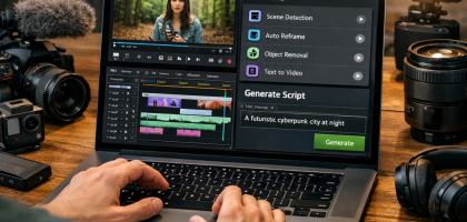 person editing video with AI tools