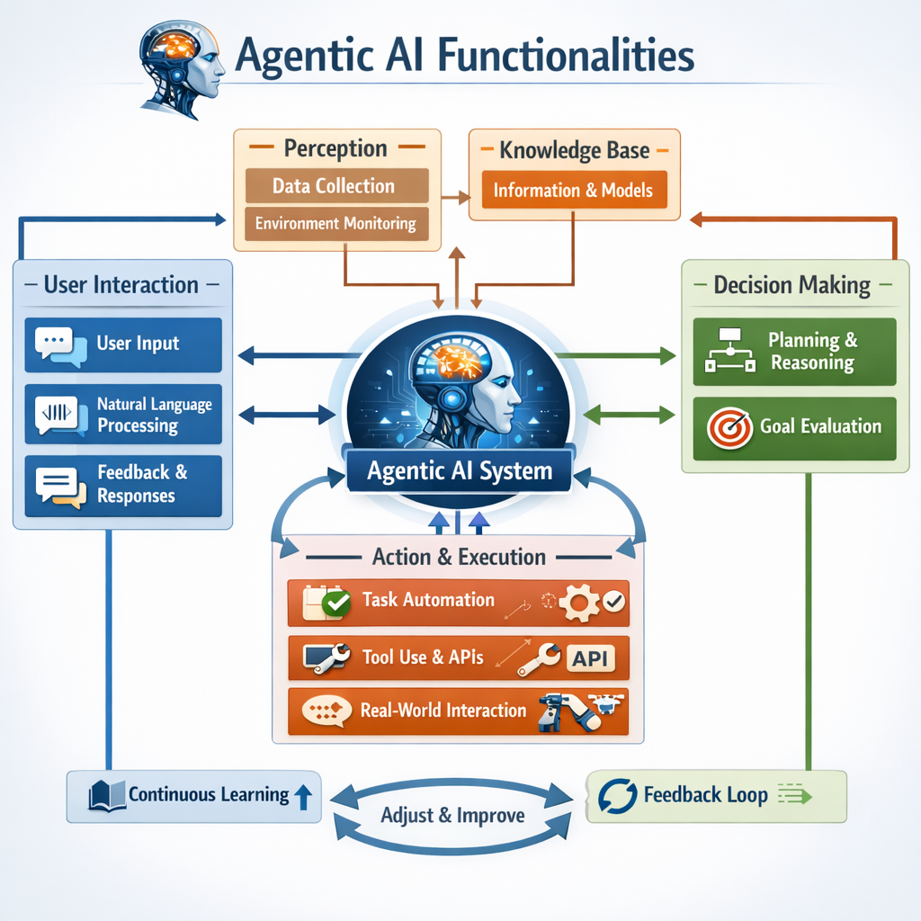 Diagram showing Agentic AI functionalities and interactions
