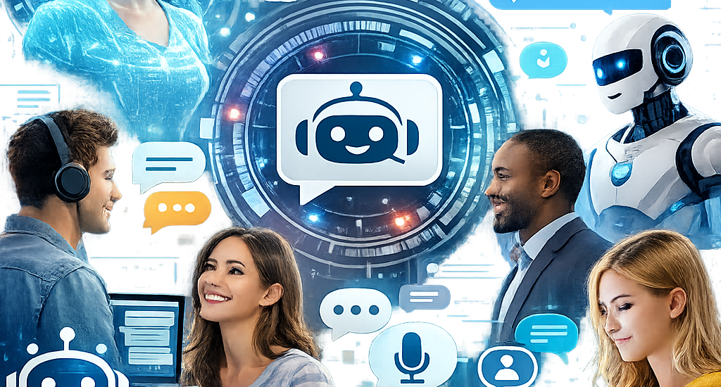 AI agents interacting with humans in technology context.