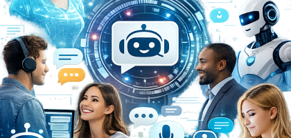 AI agents interacting with humans in technology context.