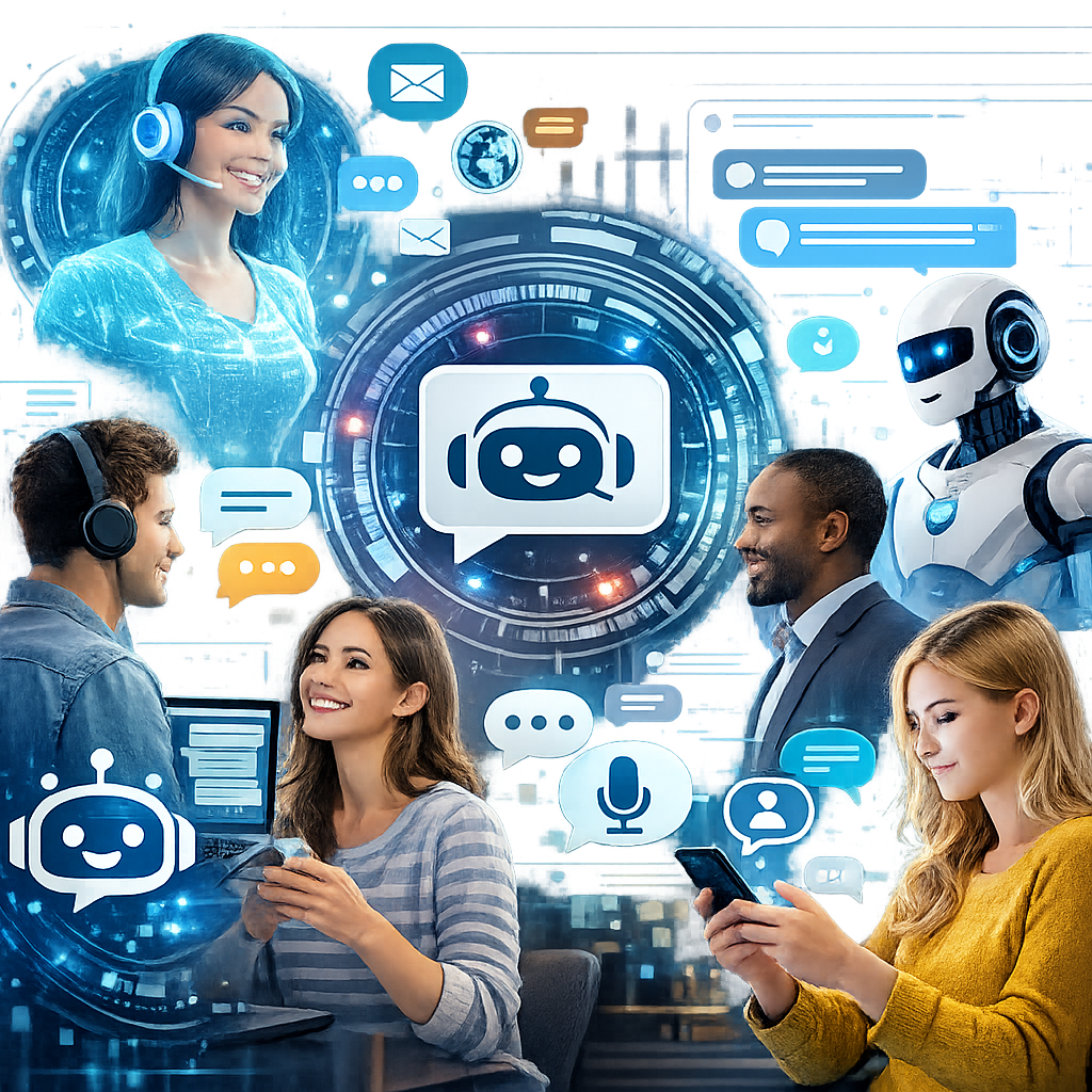 AI agents interacting with humans in technology context.