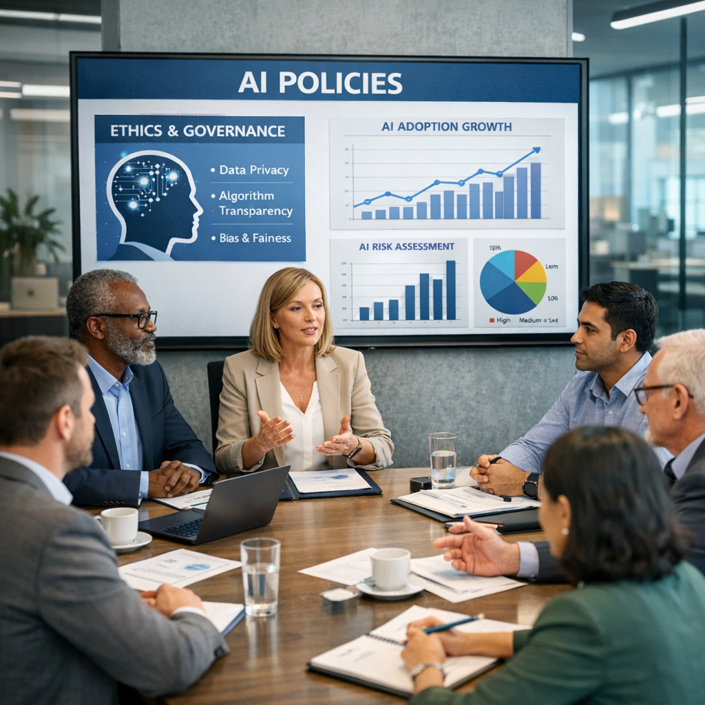 Professionals discussing AI governance