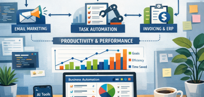 AI tools for business automation in an office setting
