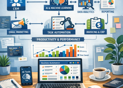 AI tools for business automation in an office setting