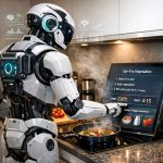 Humanoid robot demonstrating Physical AI in a kitchen setting