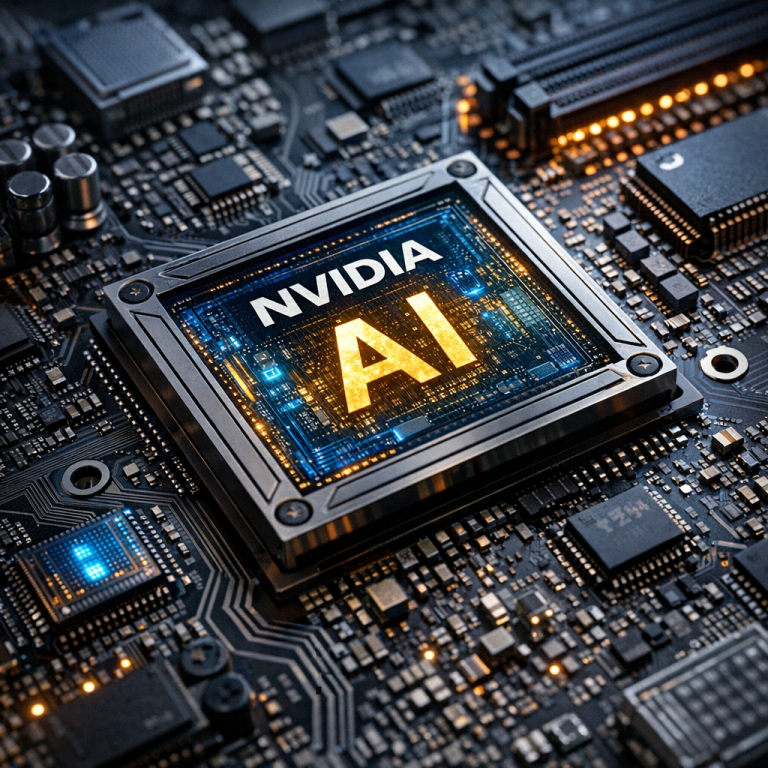 Close-up of Nvidia AI chips circuitry