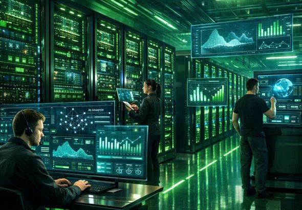futuristic AI data center showcasing updates in AI platforms