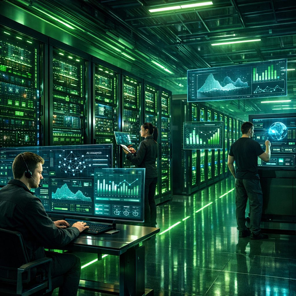 futuristic AI data center showcasing updates in AI platforms