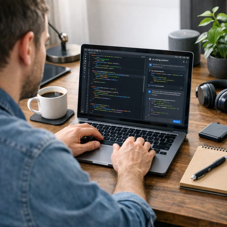 AI coding assistants in action with colorful code on screen