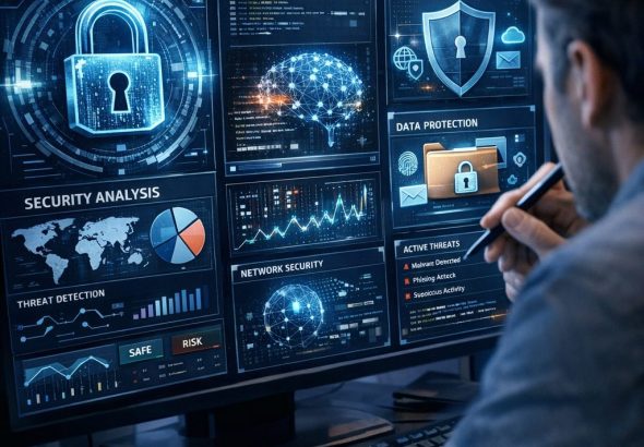 AI cybersecurity tools on a computer screen