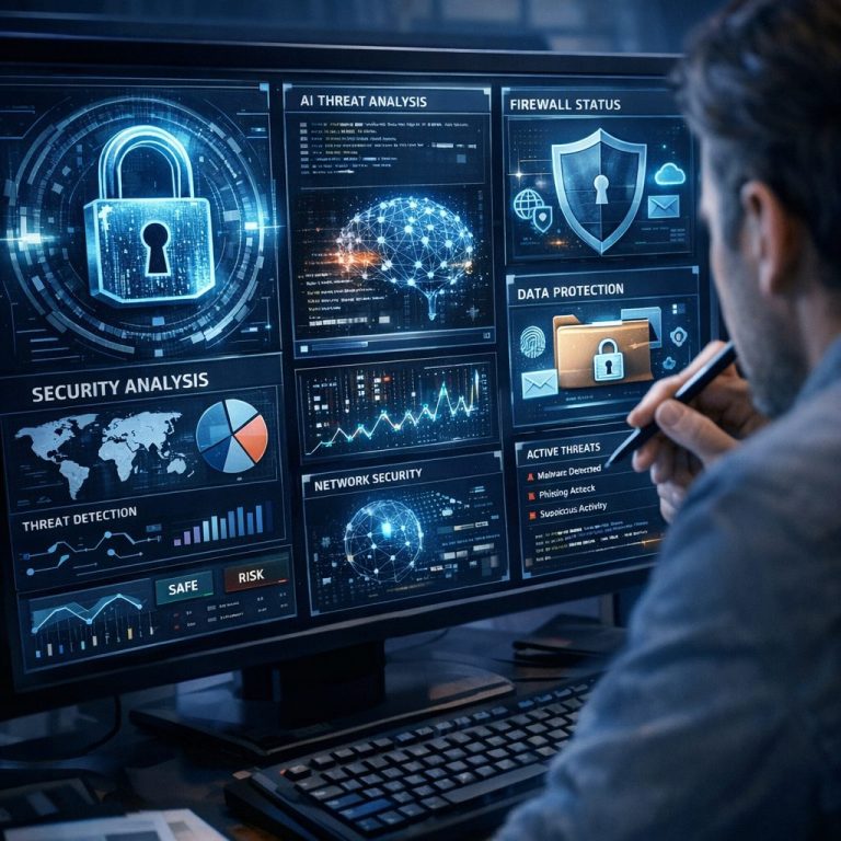 AI cybersecurity tools on a computer screen