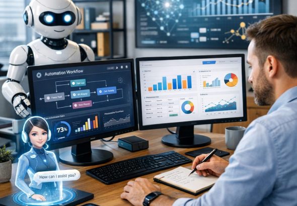 AI workflow automation techniques in a modern office
