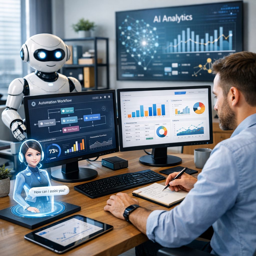AI workflow automation techniques in a modern office