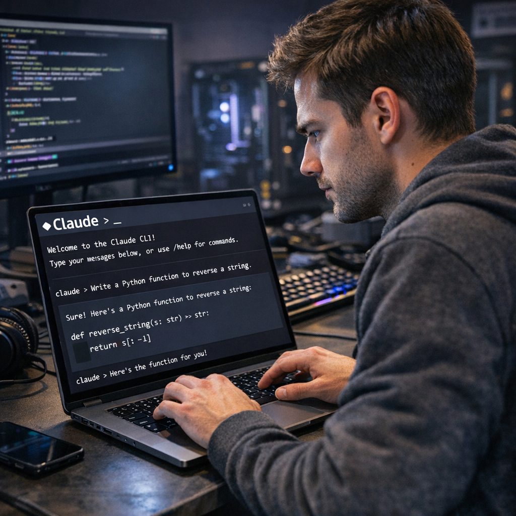 User engaging with Claude CLI on a laptop