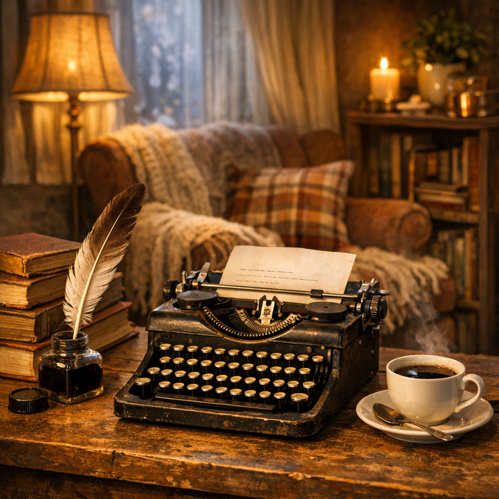 Claude Fable vintage typewriter and books