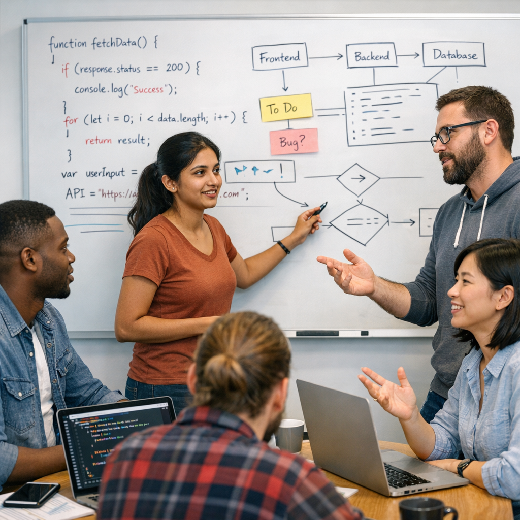 Developers collaborating using GitHub AI tools