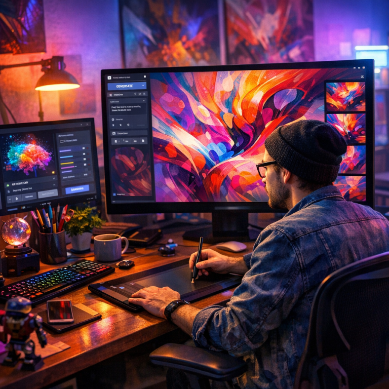 AI in creative industries - digital artist using AI tools