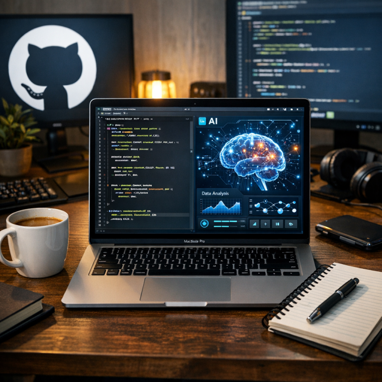 GitHub AI tools interface on laptop screen
