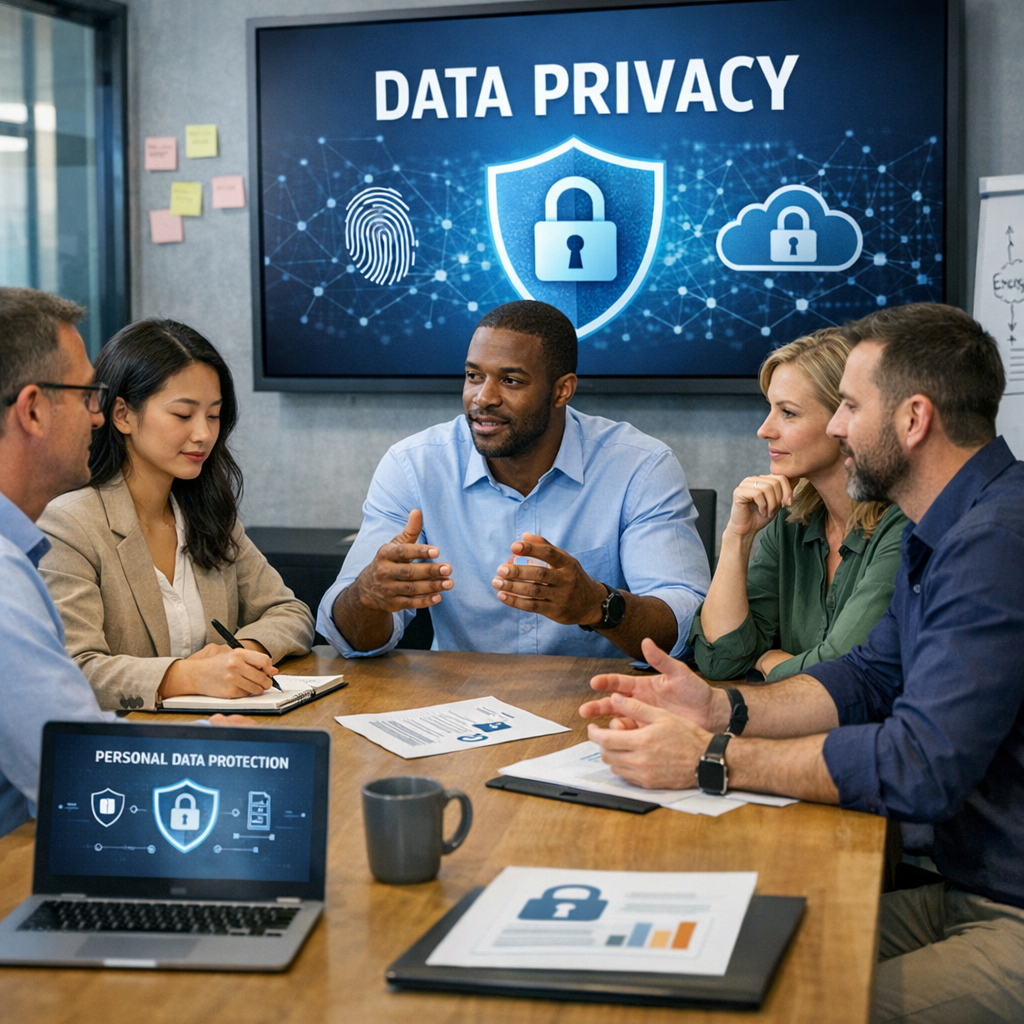 discussion on AI privacy concerns in an office
